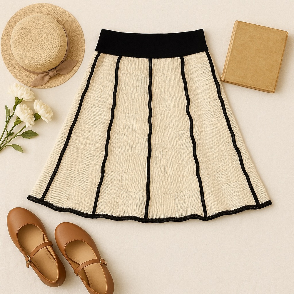 Green 3 Cream Sweater Knit Skirt – Cottagecore Farm Girl Style (M)